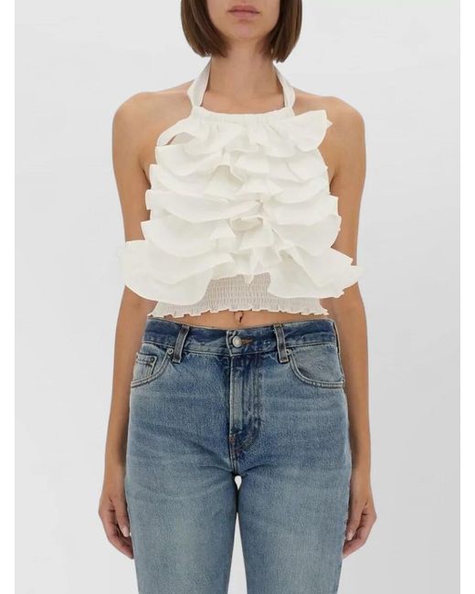 THE GARMENT Blue Cyprus Layer Cropped Halter Ruffle Top