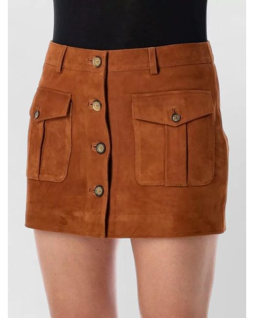 THE GARMENT Orange Suede Mini Skirt Belt Loops Pockets