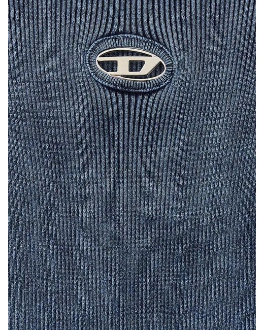 DIESEL Blue Ribbed Cutout Long-Sleeve Top