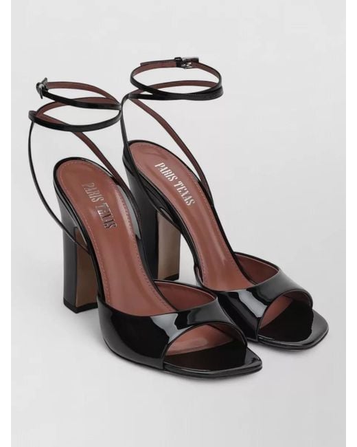 Paris Texas Black Open Toe Patent Finish Heeled Sandals