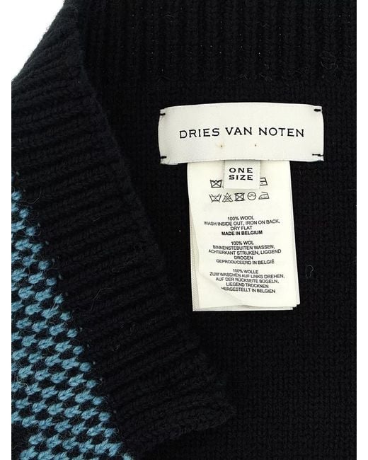 Dries Van Noten Blue Wool Jacquard Knitted Collar for men