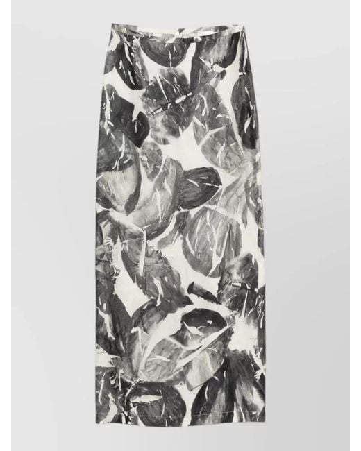 Alysi Gray Long Silk Skirt High Waist Slit