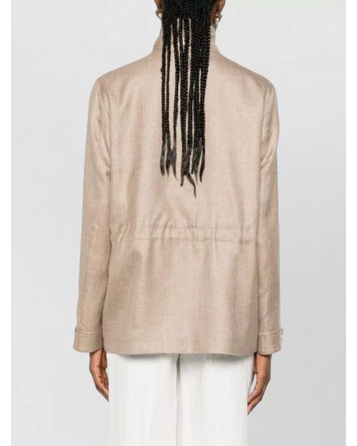 Herno Natural High Collar Jacket Buttoned Cuffs Pockets
