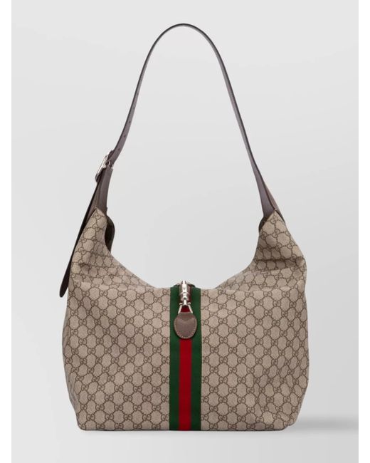 Gucci Gray Trimmed Leather Shoulder Bag With Striped Web for men