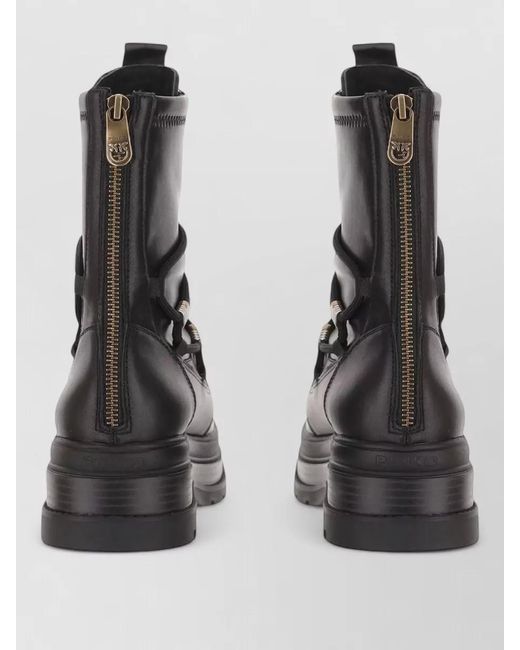 Pinko Black Leather Lace-Up Ankle Boots