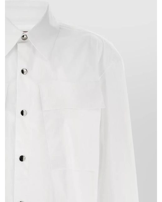 Thelatest White Bruna Shirt Chest Pockets Long Sleeves Collar