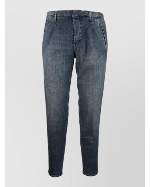 Incotex Blue Denim Trousers Belt Loops Faded Wash Five Pocket for men