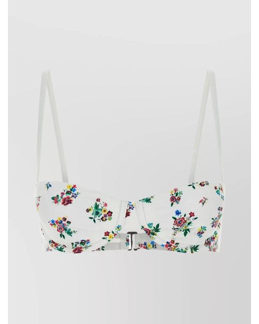 Tory Burch White Floral-Print Bikini Top