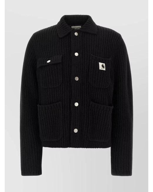 Carhartt Black Cardigan With Collared Design And Pockets
