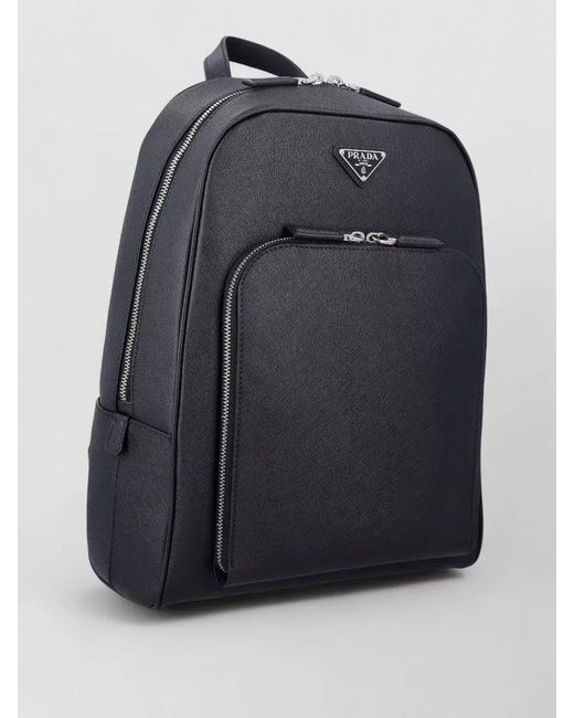 Prada Blue Leather Nylon Backpack Adjustable Straps Top Handle for men