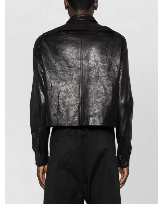 Rick Owens Black Alice Tour Shirt Jacket Straight Collar Zip Pockets for men