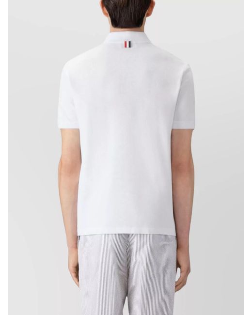 Thom Browne White Cotton Short-Sleeve Piqué Polo Shirt for men