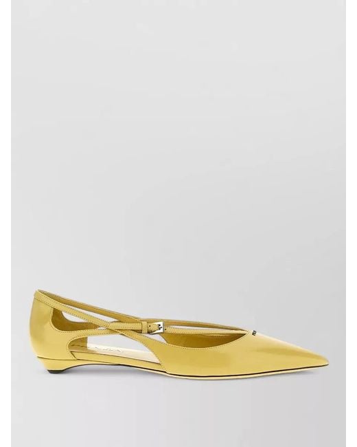 Prada Yellow Logo Leather Slingback Pointed Toe Flats