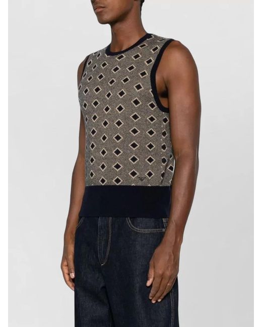 Emporio Armani Gray Wool Vest Casual Crew Neck for men