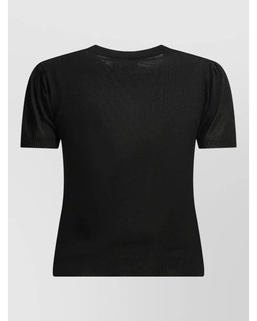 Ganni Black Argyle Knit Crewneck Short Sleeve Sweater