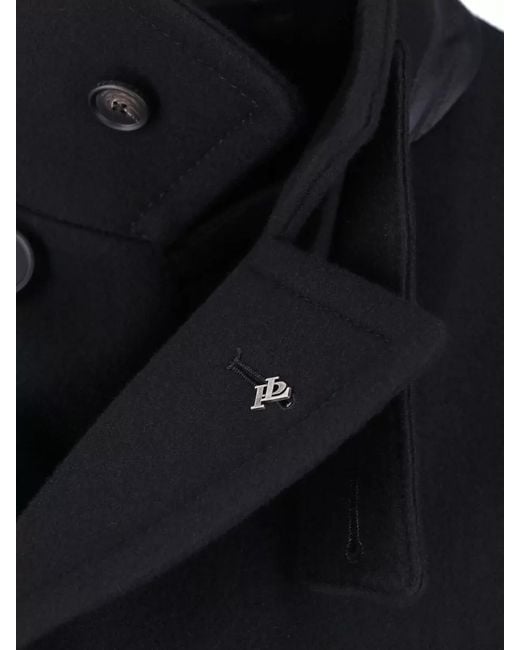 Tagliatore Blue Double Breasted Coat Notched Lapels Flap Pockets for men