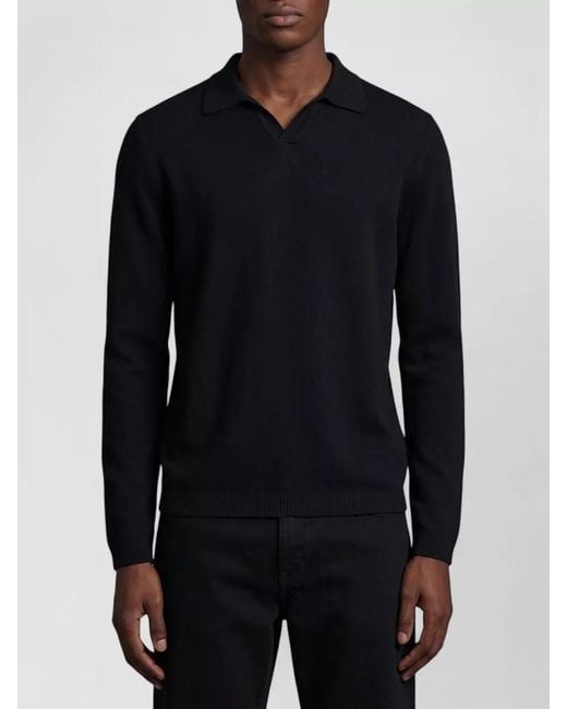 The Row Blue Cashmere Ribbed Long-Sleeve Polo Shirt for men