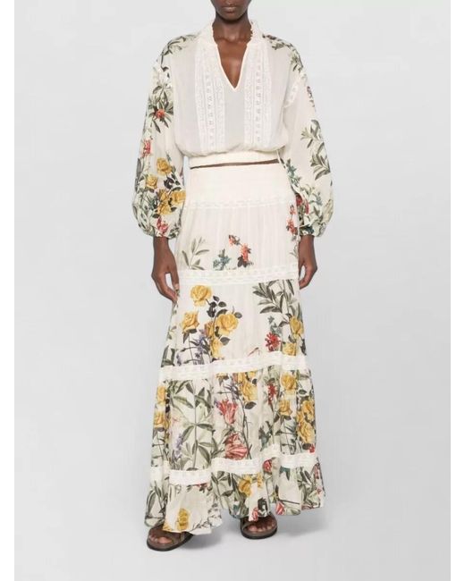 Alice + Olivia Natural Cassie Cropped Blouse Bohemian Floral Lace