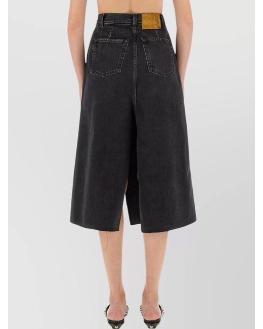Haikure Black Cotton Midi A-Line Skirt