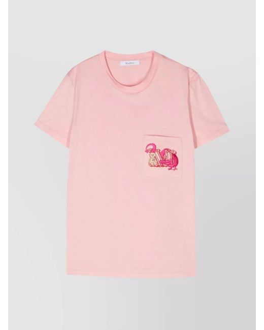 Max Mara Pink Cotton Logo Embellished Crew Neck Short Sleeve T-Shirt