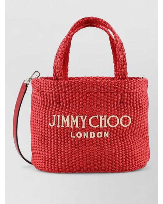 Jimmy Choo Raffia Crossbody Tote Bag Embroidered Logo Front