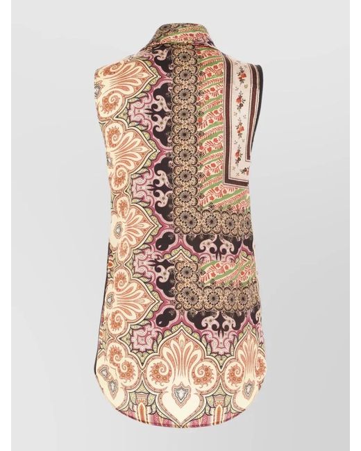 Seafarer Multicolor Paisley Sleeveless Shirt Draped Front Collar