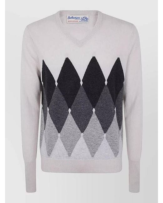 Ballantyne Blue V Neck Sweater Argyle Pattern Knit for men