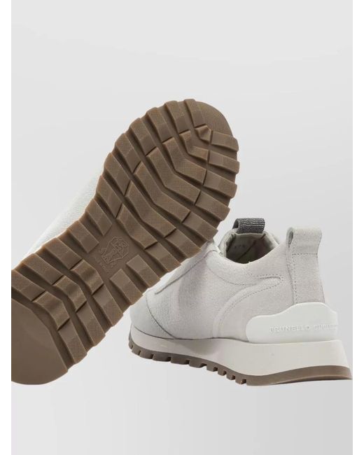 Brunello Cucinelli White Suede And Canvas Slip-On Sneakers