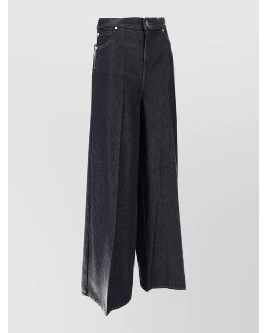 Max Mara Blue Wide Leg Pants Belt Loops Pockets