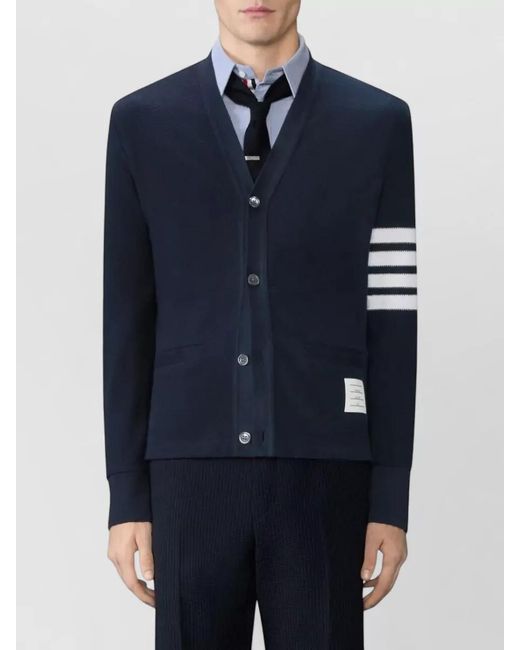 Thom Browne Blue V-Neck Cotton Cardigan for men
