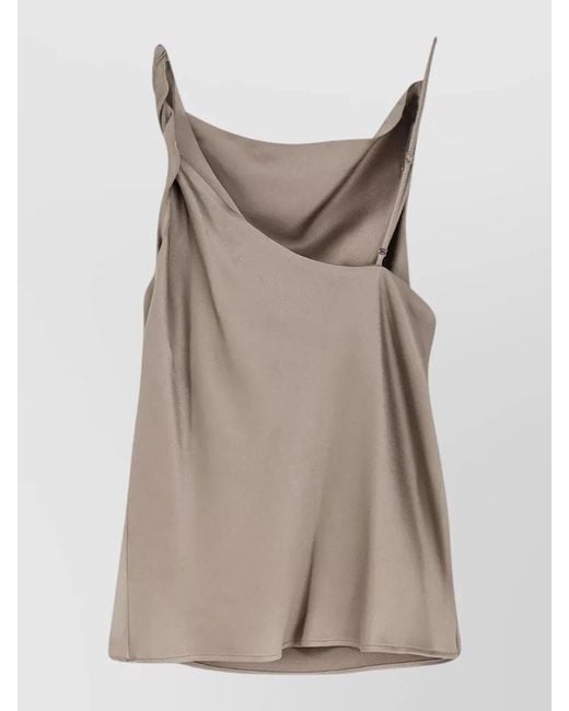 Alysi Natural Satin Top Asymmetric Draped Cut Out Back