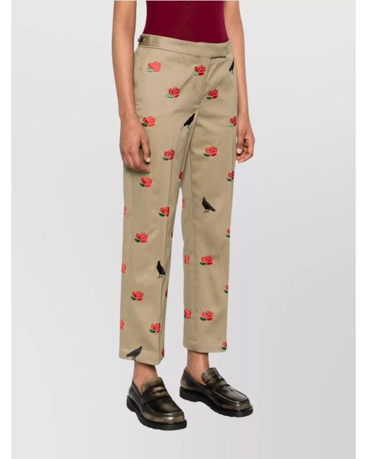 Thom Browne Natural Cotton Embroidered Mid-Rise Tapered Cropped Trousers