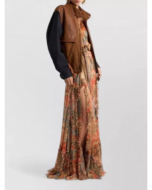 Etro Brown Long Silk Skirt Paisley Pattern Ruffles