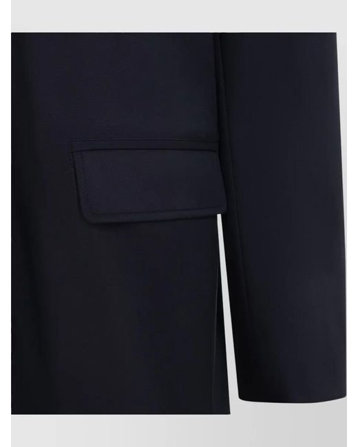Kiton Blue High Collar Long Coat Flap Pockets for men