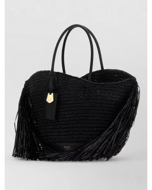 Ferragamo Black Soft Bag Raffia Shoulder Bag