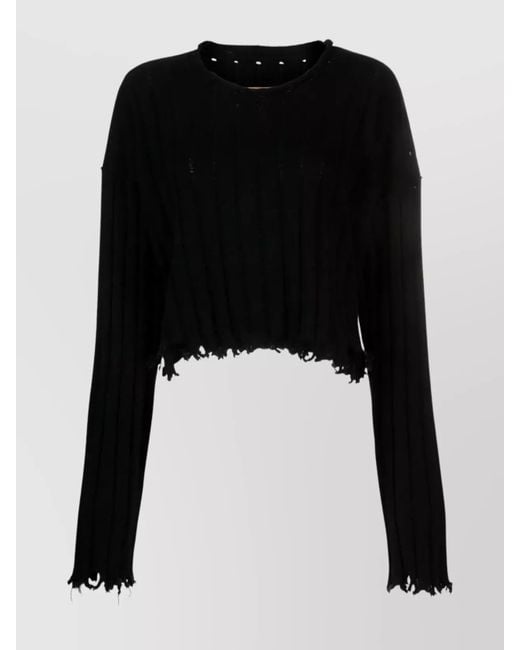 Uma Wang Cashmere Cropped Crewneck Jumper in Black | Lyst