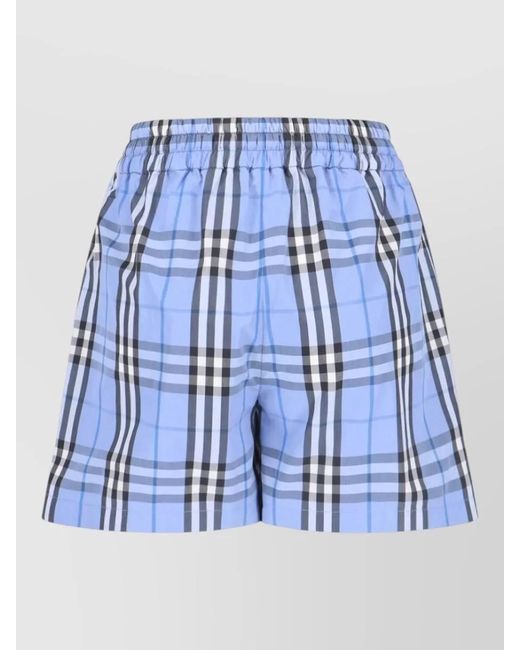 Burberry Blue Checked Cotton Mid-Rise Straight-Leg Knee-Length Shorts