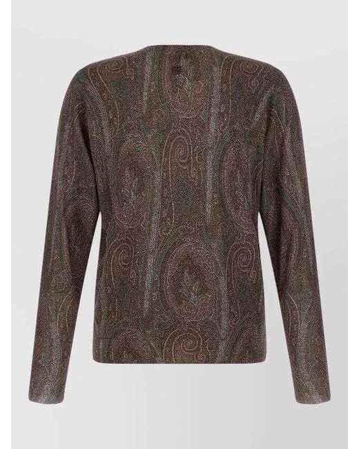 Etro Brown Paisley Crew Neck Sweater Long Sleeves for men