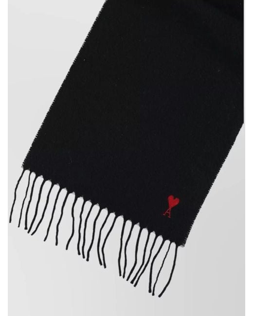 AMI Black Quota Scarf Featuring Subtle Fringe Detailing
