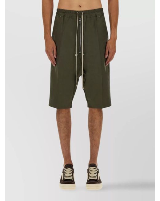 Rick Owens Green Knee Length Shorts Featuring Pockets for men
