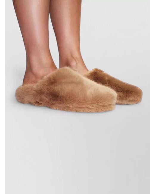 LA ROSE Brown Faux Fur Flat Sole Round Toe Slippers