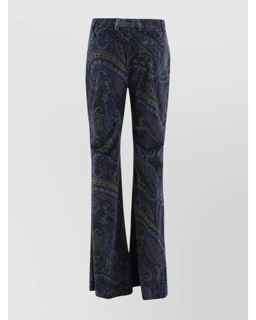 Etro Blue Velvet Paisley Jacquard Flared Trousers