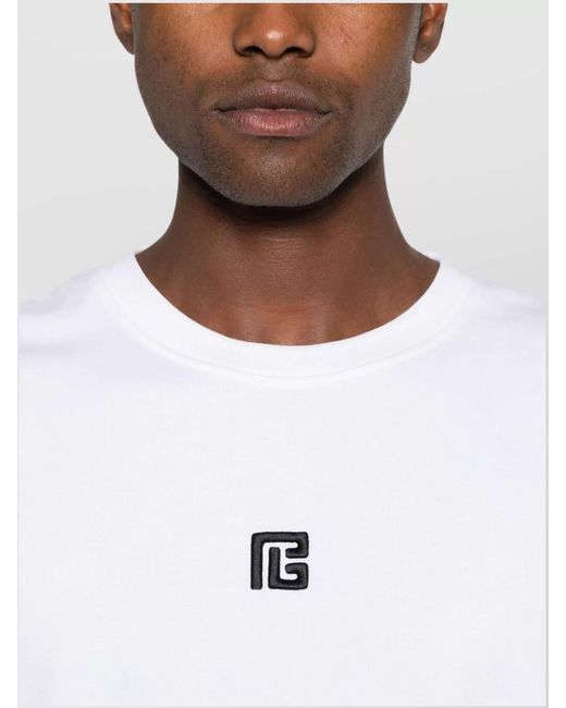Balmain White Ribbed Crewneck Logo-Embroidered T-Shirt for men