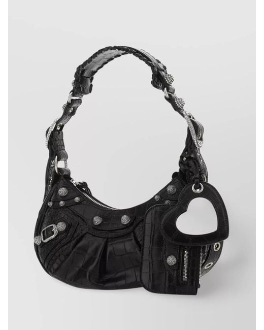 Balenciaga Black Le Cagole Xs Leather Embossed Crocodile Effect Shoulder Bag