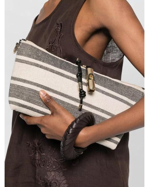 Furla Gray Striped Clutch Bag Wrist Strap Hardware