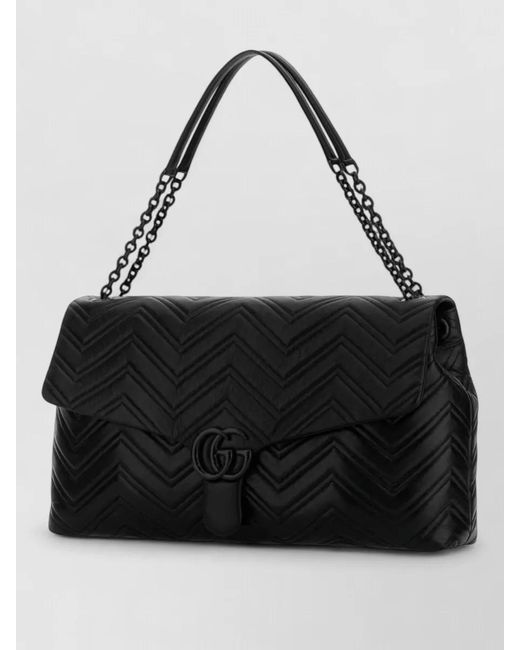 Gucci Black Shoulder Bag Chevron Pattern Chain Strap