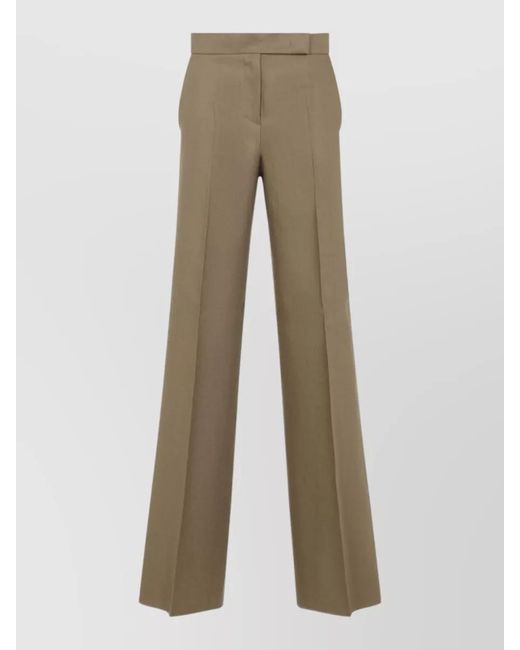Max Mara Natural Linen Pleated Wide-Leg Trousers