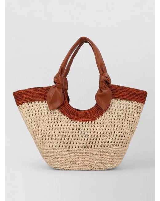 Hereu Brown Beach Bag Two Tone Knotted Handles