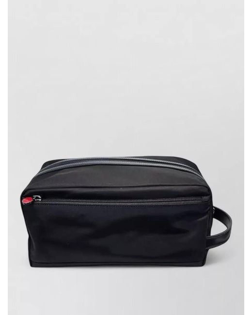 Kiton Black Leather-Trim Toiletry Bag for men