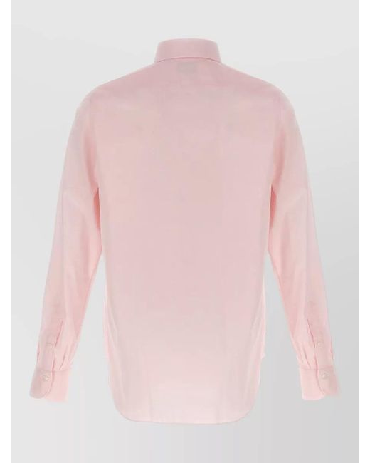 Finamore 1925 Pink Napoli Shirt Button Cuffs Curved Hem for men